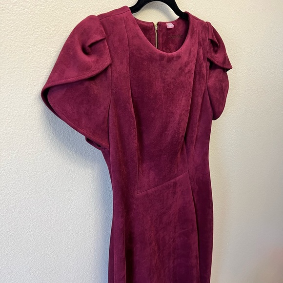 CALVIN KLEIN Suede Tulip Sheath Dress, Burgundy, Size 2 - Picture 3 of 10